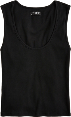 Cropped fine rib scoopneck tank top
