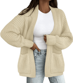 BTFBM Cardigan Sweaters for Women 2025 Fall Fashion Casual Long Sleeve Oversized Open Front Knit Cardigans Jacket Coat Beige Large