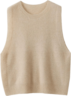 DBFBDTU Knit Vest For Women Wool Round Neck Seamless One Piece Knitted Vest Pullove Sleeveless Tank Top Sweater Medium Raw Fleece Beige