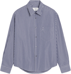 Blue Cotton Embossed Striped Ami De Coeur Boxy Shirt