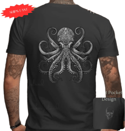 Octopus Skull Design Shirt, Halloween Tee, Skeleton Graphic Top, Soft Cotton T-Shirt, Men&#39;s Urban Style, Unique Skull Gift