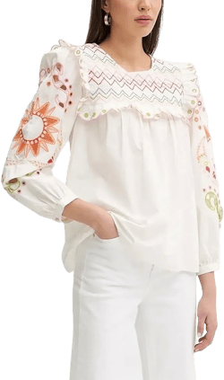 embroidered ruffled blouse