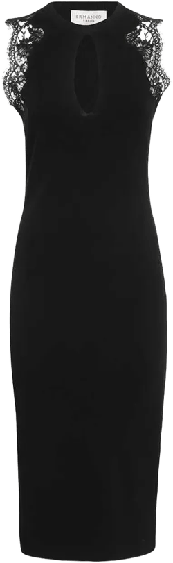 lace-insert midi dress