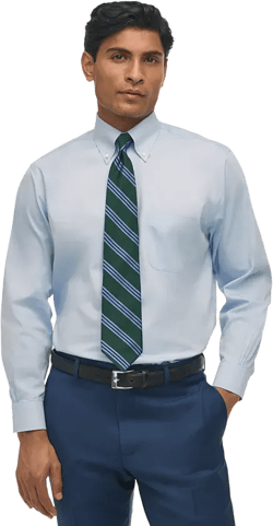 Men’s Regular Fit Non-Iron Polo Button-Down Collar Solid Pinpoint Dress Shirt
