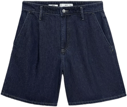 Women's Mid-Rise Pleated Denim Bermuda Shorts