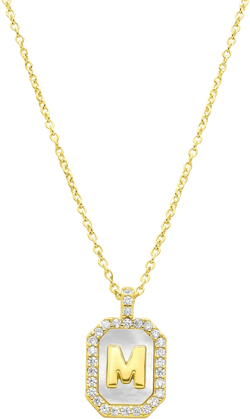 14k Gold Plated White Mother-of-Pearl Initial Tablet Necklace