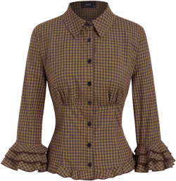 100% Cotton Plaid Collar Lettuce Trim Layered Sleeve Shirt