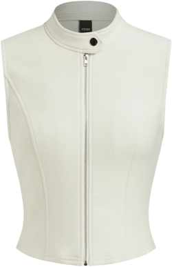 Cotton-blend High Neckline Zip Through Tank Top