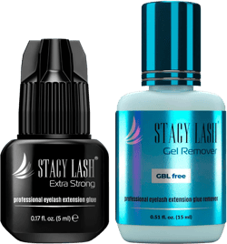 Eyelash Extension Glue + Gel Remover - Stacy Lash 5 ml / 0.5-1 Sec Drying time/Retention – 7 Weeks/Maximum Bonding Power/Professional Use Only Black Adhesive/Gel Remover/ 15 ml/GBL Free/Fast Lash Adhe