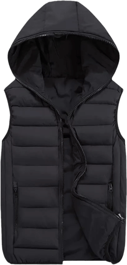 Spring Autumn Sleeveless Jacket Men Warm Hooded Winter Vest Light Plus Size Work Waistcoat XX-Large Black Vest