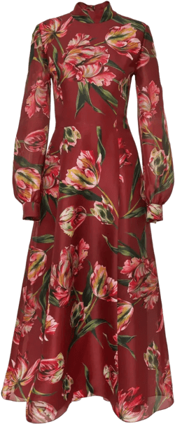 tulip-print high-neck dress