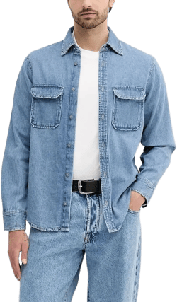 flap-pocket denim shirt