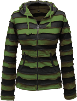 Women's Embroidered Stripe Jacket Hippie Cotton Ribbed Pixie Hoodie