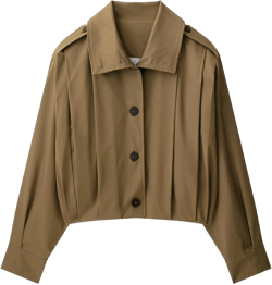 FindThy Women’s Cropped Pleated Jacket Casual Lapel Collar Long Sleeve Button Down Outerwear Trench Coat Olive Green Medium