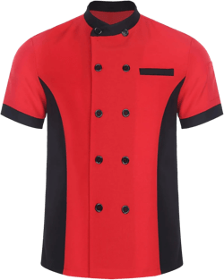 ACSUSS Unisex Men Women Chef Jacket Short Sleeve Hotel Kitchen Work Uniform Tops Restaurant Chef Coat Red&black Medium
