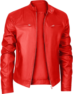 Men's Multi Pocket Pu Leather Jacket Stand Collar Zipper Cardigan Motorcycle Bomberjackets Zip Up Biker Outwear Red Small