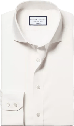 Men's Slim-Fit Ivory Twill Dress Shirt