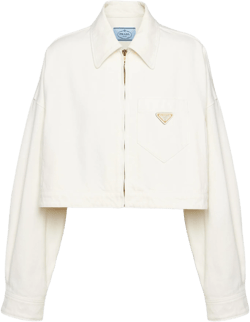 Jacket Denim Chest Pocket Collared Cropped In White