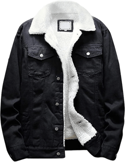 Springrain Men's Sherpa Fleece Lined Denim Jacket Warm Winter Trucker Jacket Cowboy Jean Jacket Large Classicblack