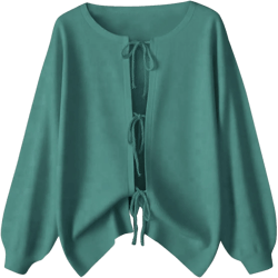 Womens Oversized Cardigans Long Sleeve Lightweight Tie Front Crew Neck Casual Knit Sweater Tops Fall Clothes Outfits Green Medium