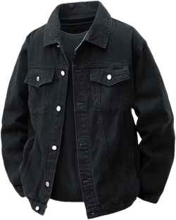 Men's Vintage Denim Jacket Oversized Fit Distressed Design Korean Street Style Coat With Chest Pocket Medium Black