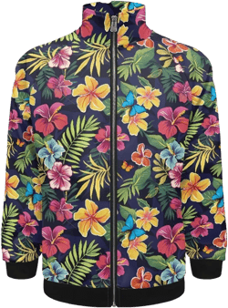 HUGS IDEA Men's Bomber Jacket Lightweight Jacket Full Zip Light Casual Golf Jackets with 2 Pockets Tropical Hibiscus Floral X-Large