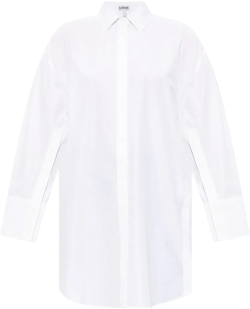 logo-embroidered cotton midi shirt dress