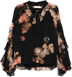 ruffled floral-print blouse