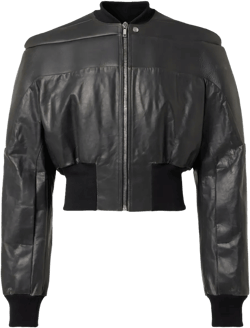 Padded-shoulder Leather Bomber Jacket In Black