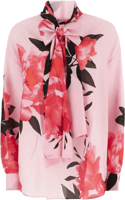 peony-print bow blouse