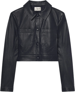 Long Sleeve Leather Jacket In Black