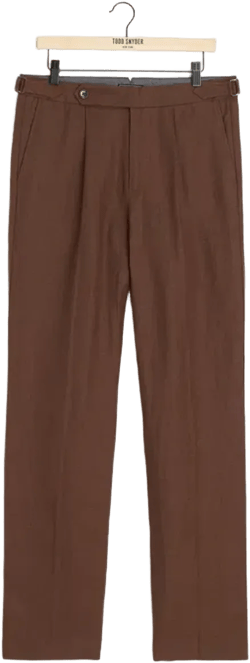Straight Fit Irish Linen Side Tab Trouser In Brown