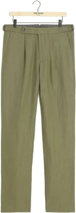 Straight Fit Irish Linen Side Tab Trouser In Green