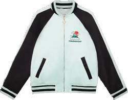 Embroidered Satin Bomber Jacket In Green In Multi