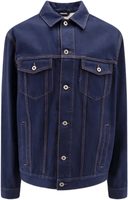 Oversized Denim Jacket With Floral Print Cuffs In Blue