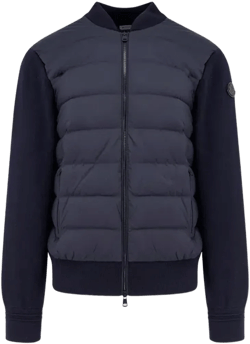 Men Nylon Down Jacket With Wool Sleeves In Blue
