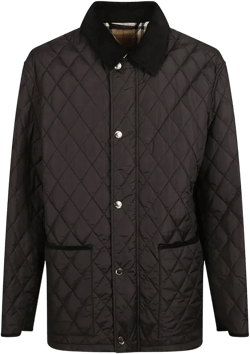 Diamond Quilted Jacket With Corduroy Collar In Black