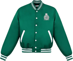 Embroidered Satin Bomber Jacket In Green