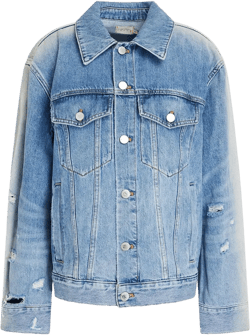 Jeff Oversized Denim Jacket In Light Indigo Bleached Stripe