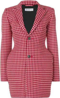 Hourglass Houndstooth Wool Blazer In Red