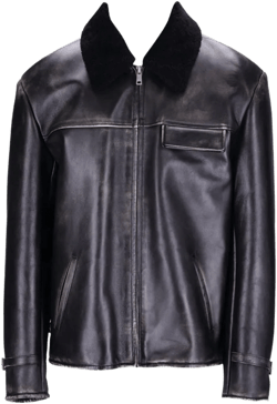 Long-sleeved Leather Jacket In Black