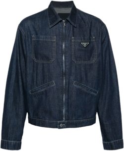 Triangle-patch Zip-up Denim Jacket In Blue