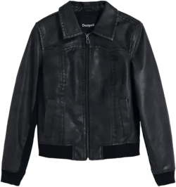 Faux Leather Biker Jacket In Black