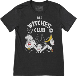 Bad Witches Club Magical Character Unisex Shirt | Cartoon Graphic Vacation Cotton Tee | Magic Kingdom Fan (Black & White)