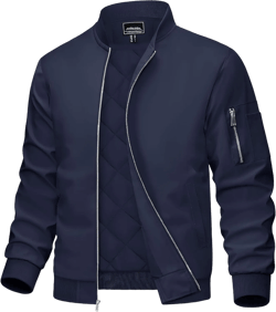 MAGCOMSEN Men's Bomber Jacket Casual Windproof Quilted Jacket Full Zip Windbreaker Winter Warm Varsity Jacket with Pockets Medium Navy