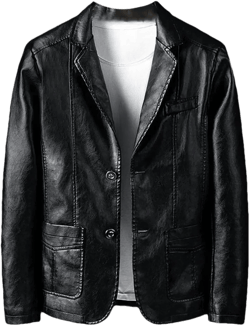 Men's Slim Fit Faux Leather Jacket – Single Breasted Spliced With Turn-Down Collar – Casual Fall Coat X-Large Black