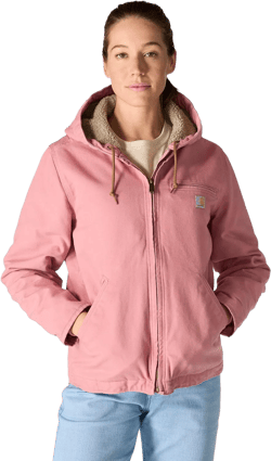 Carhartt Women's Loose Fit Washed Duck Sherpa Lined Jacket Small Rose Tint