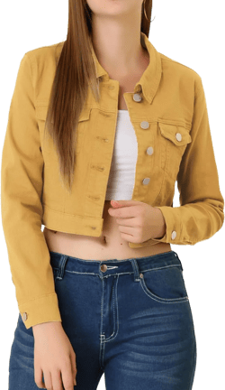 Allegra K Women's Denim Jackets 2025 Casual Button Down Long Sleeves Crop Jean Jacket X-Small Yellow