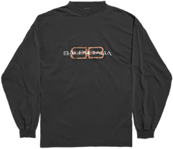 Men's Bb Icon Stencil Long Sleeve T-shirt Large Fit in Black Faded