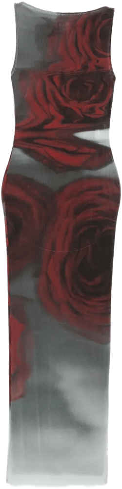 rose-print midi dress